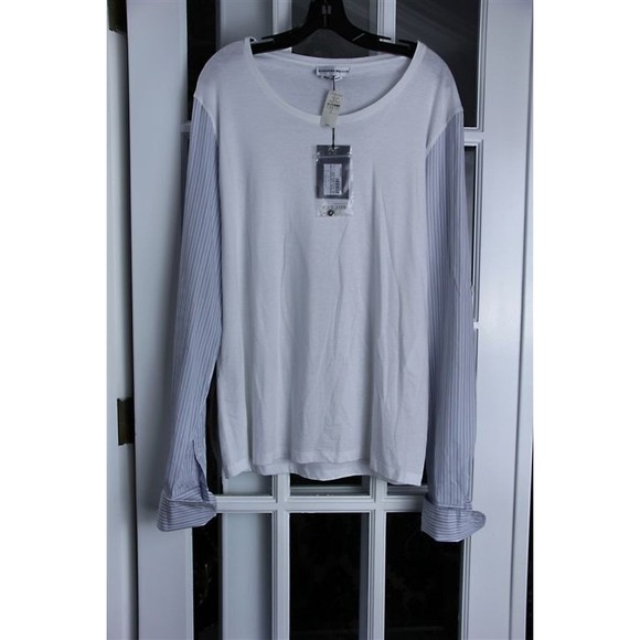 NWT ALEXANDER McQUEEN White Blue Stripe Rolled French Cuffs Shirt L - Picture 2 of 5